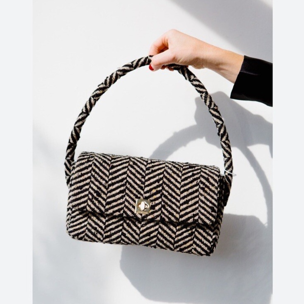NWT ANINE BING NICO BAG - CREAM/BLACK FISHBONE Tweed shoulder bag purse